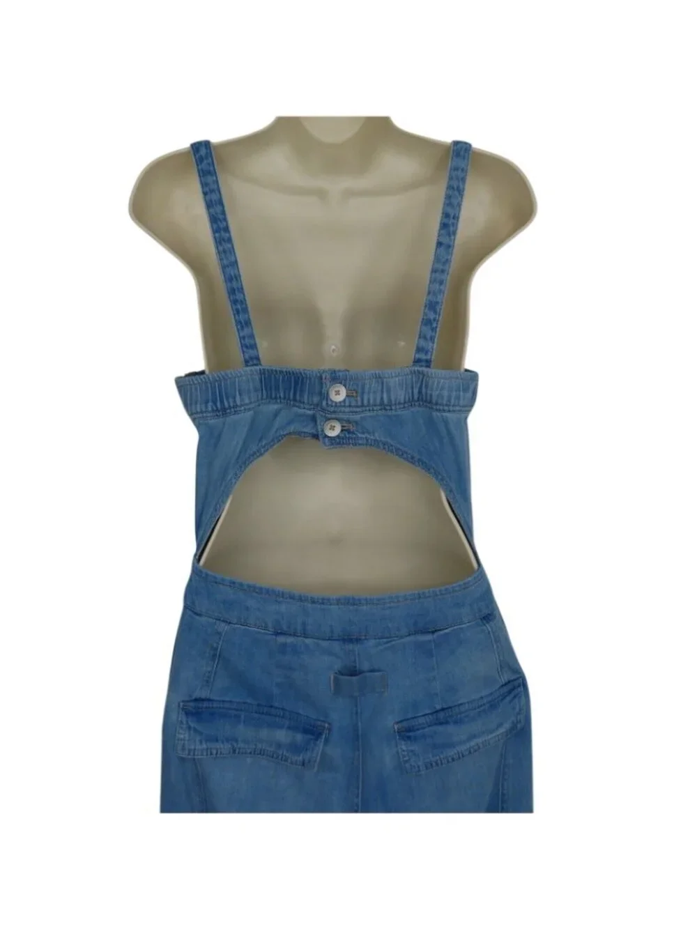 Free People Womens Small Go West Denim Utility Jumpsuit Mirage Blue OB1160882